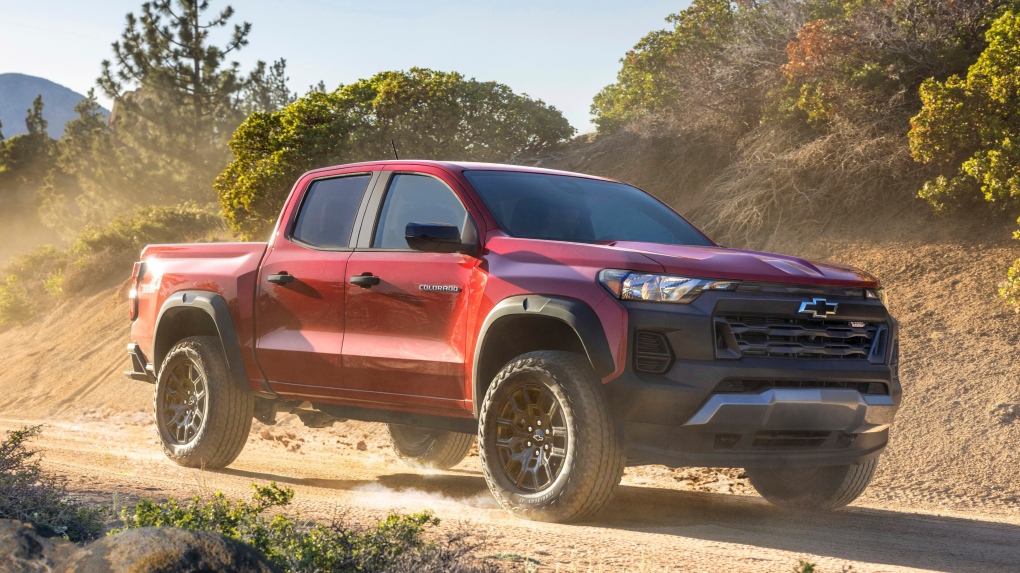 This photo provided by Chevrolet shows the 2024 Colorado. Recently redesigned, the Colorado boasts a muscular engine, a smooth ride and impressive technology features. (Courtesy of Chevrolet via AP) 