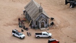 This aerial photo shows the Bonanza Creek Ranch in Santa Fe, N.M., on Oct. 23, 2021, used for the film 'Rust.' (AP Photo/Jae C. Hong, File)