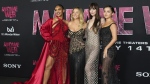 Celeste O'Connor, from left, Sydney Sweeney, Dakota Johnson and Isabela Merced arrive at the premiere of "Madame Web," Monday, Feb. 12, 2024, at the Regency Village Theatre in Los Angeles. (Photo by Jordan Strauss/Invision/AP)